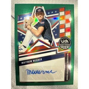 2026 Panini USA Stars & Stripes Matthew Werner Green Prizm Autograph Bball Card